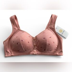 NWT Daisy Bra Pink Floral Front Snap Button Padded Bra Size Medium